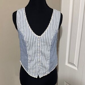 American Eagle Blue Striped Sleeveless Top Vest
